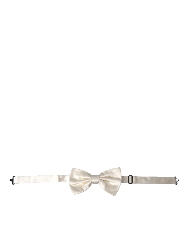 Men's tie with modern square design-Dolce & Gabbana ivory Silk Adjustable Neck Men Bow Men's Tie