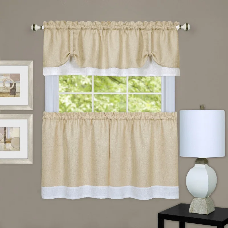 Men's tie for everyday office wear-Double Layer Tie-Up Tan/ White 3-piece Tier and Valance Window Curtain Set