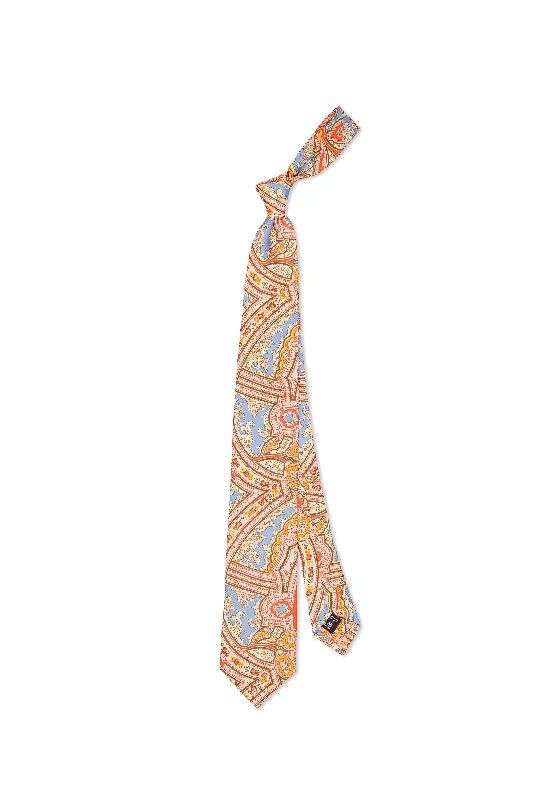 Men's tie with subtle herringbone design-Drake's Pink/Blue/Orange/Olive Pattern Silk Tie