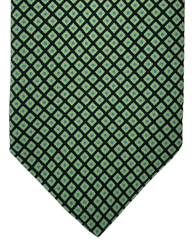 Unique tie for business casual outfits-E. Marinella Tie  Dark Blue Green Blue Check Design