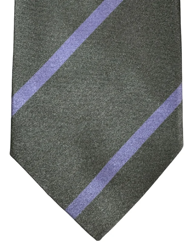 Men's tie with thin stripes for office wear-E. Marinella Tie Gray Lilac Regimental Stripes