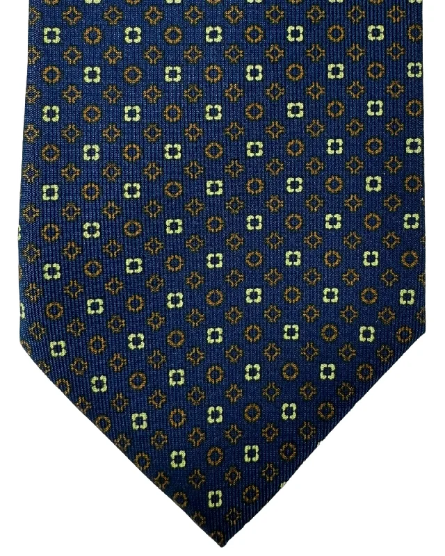 Men's tie with modern square design-E. Marinella Tie Midnight Blue Brown Micro Pattern Design