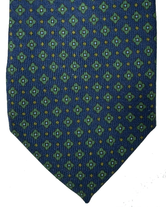 Best silk tie for job interviews-E. Marinella Tie Navy Green Micro Geometric Design