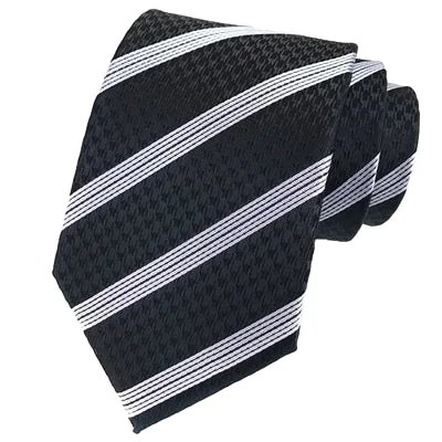 Men's tie with soft wool fabric-Classy Men Elegant Black Silver Silk Tie