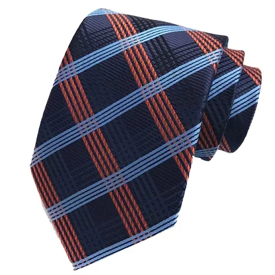 Men's tie with geometric shapes for parties-Classy Men Elegant Orange Checkered Silk Tie