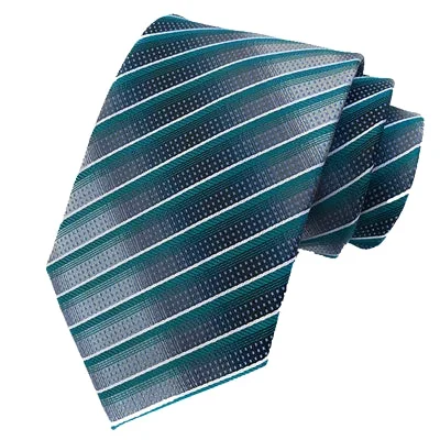 Men's tie with upscale texture for office wear-Classy Men Elegant Teal Striped Silk Tie