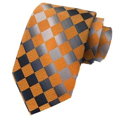 Men's tie with modern square design-Classy Men Elegant Yellow Check Silk Tie