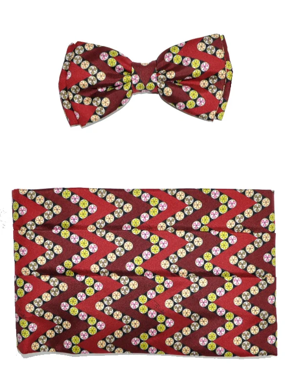 Stylish men's tie for date night-Emilio Pucci Cummerbund & Bow Tie Set Maroon Herringbone Pink Lime FINAL SALE