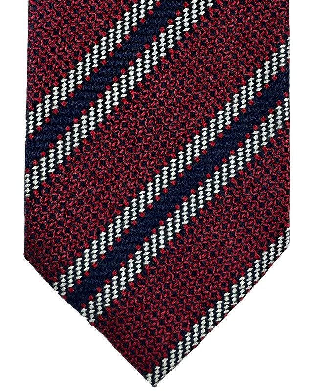 Classic navy men's tie-Ermenegildo Zegna Silk Tie Bordeaux Navy Silver Stripes - Hand Made in Italy