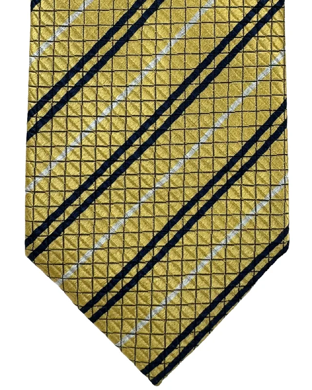 Men's tie for upscale parties-Ermenegildo Zegna Silk Tie Chartreuse Navy Stripes - Hand Made in Italy