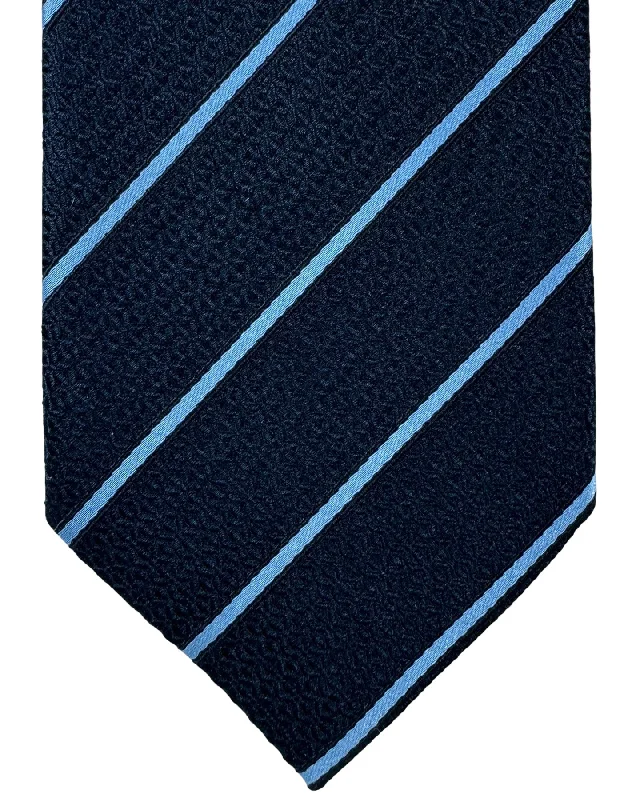 Unique men's tie for formal occasions-Ermenegildo Zegna Silk Tie Navy Blue Stripes - Hand Made in Italy