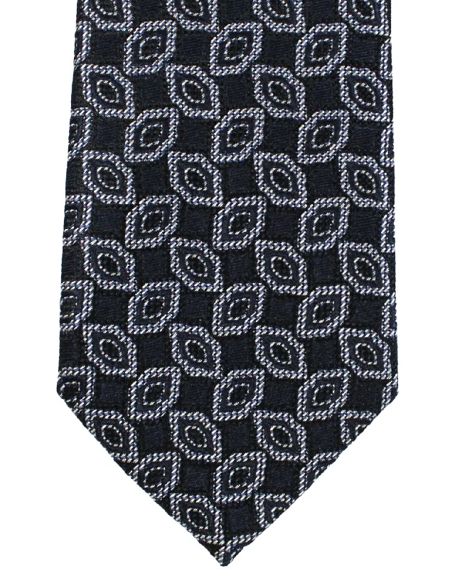 Stylish men's tie for date night-Ermenegildo Zegna Tie Dark Blue Black Silver Geometric Narrow Cut SALE