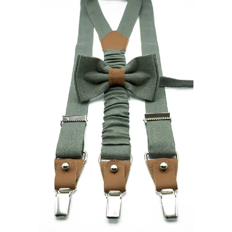 Best silk tie for job interviews-Eucalyptus Mens Suspenders and Bow Tie Set, Groomsman Bowtie, Sage Groom Braces for Adults and Boys