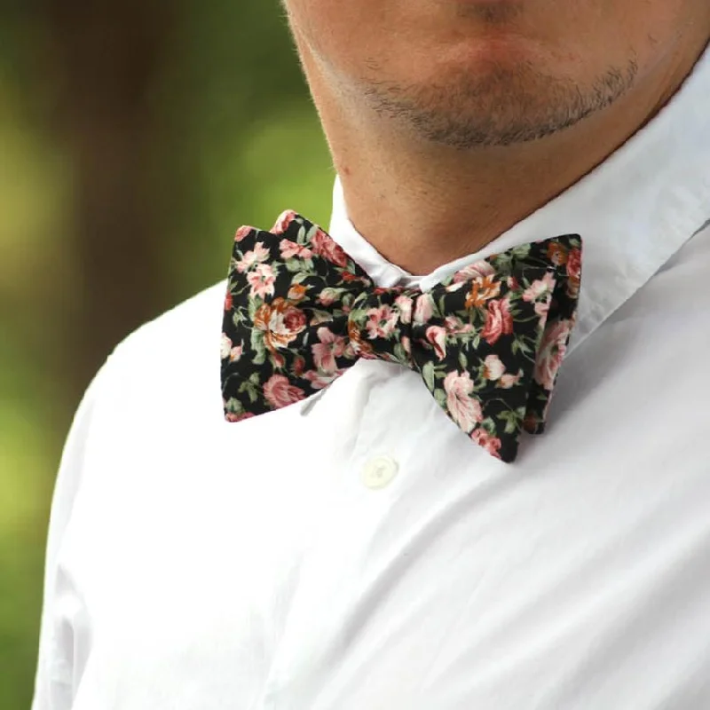 Men's tie for festive dinner parties-Floral Self-Tie Bow Tie