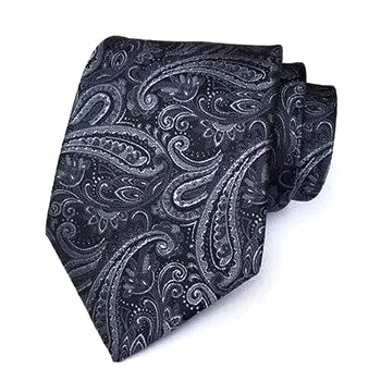 Men's tie with thin stripes for office wear-Classy Men Formal Grey Paisley Silk Necktie