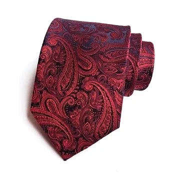 Elegant men's tie with subtle plaid-Classy Men Formal Red Paisley Silk Necktie