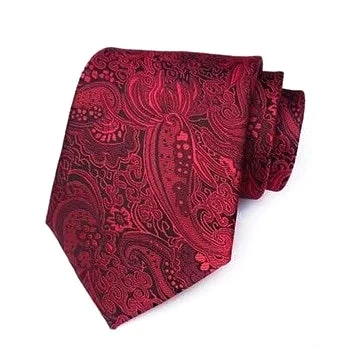 Men's tie with modern chevron design-Classy Men Formal Ruby Red Paisley Silk Necktie