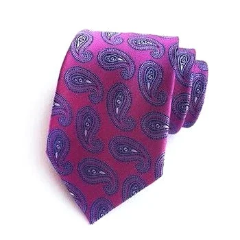 Men's tie with vibrant floral print-Classy Men Formal Violet Paisley Silk Necktie