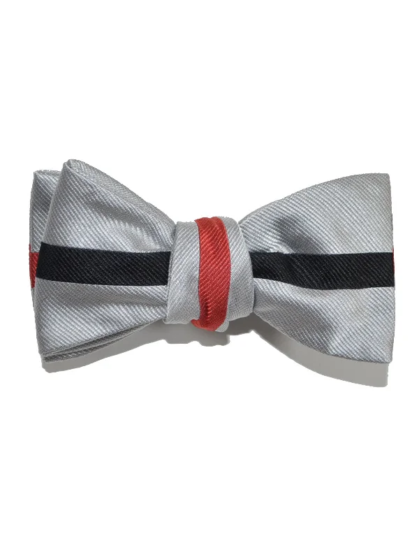 Classic men's silk tie with subtle design-Gene Meyer Silk Bow Tie Black Gray Red Stripe - Self Tie