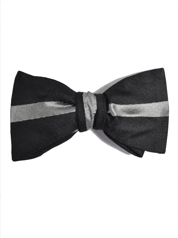 Men's tie for elegant corporate events-Gene Meyer Silk Bow Tie Black Gray Stripe SALE