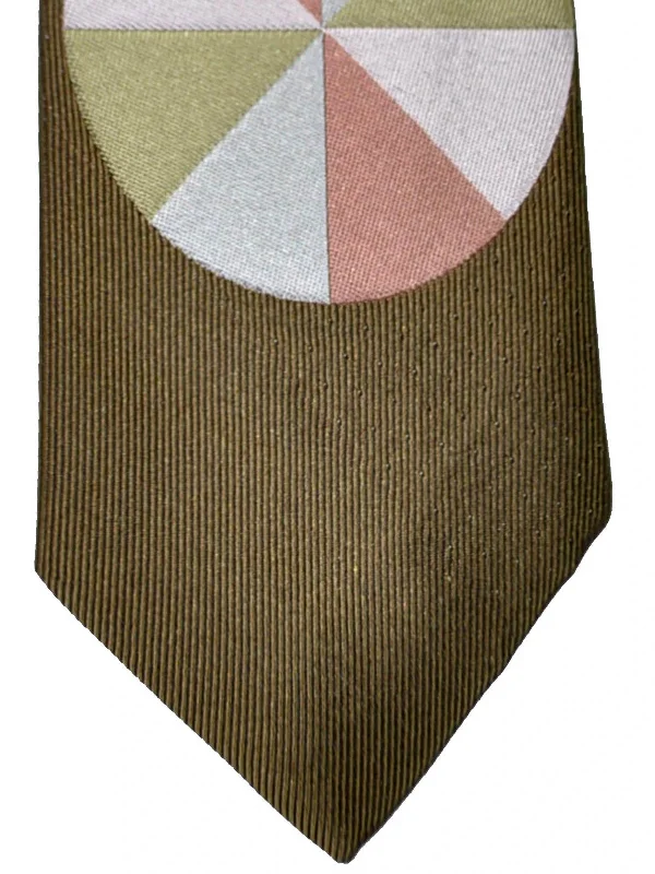 Designer men's tie with polka dots-Gene Meyer Silk Tie Olive Green Brown Circle FINAL SALE