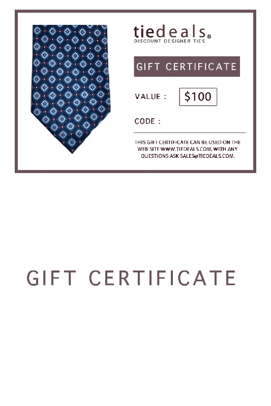 Men's tie with contrasting colors-GIFT CARD $100 TIEDEALS GIFT CERTIFICATE