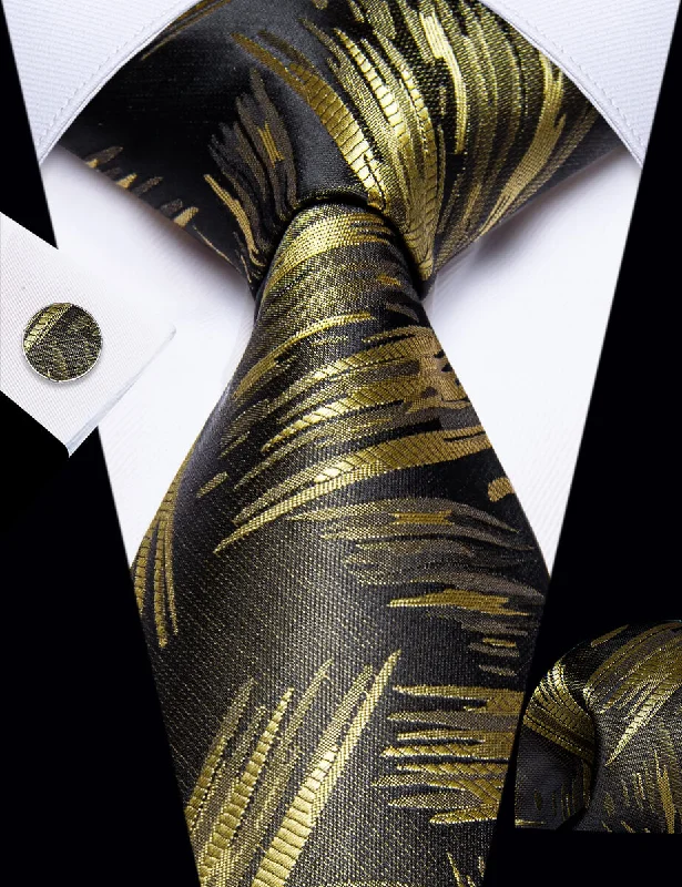 Men's patterned tie with vintage style-YourTies Gold Brown Novelty Woven Men's Necktie Hanky Cufflinks Set