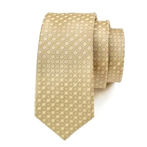 Men's tie with solid color blocks-Classy Men Gold Circle Dot Silk Tie