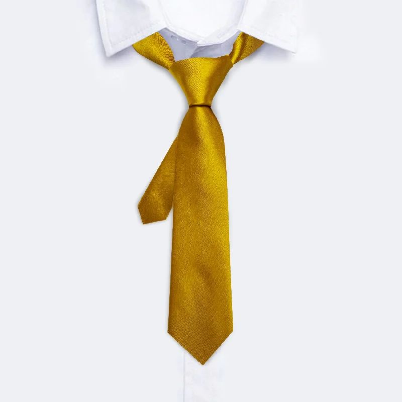 Best men's tie for formal business meetings-Barry Wang Boys Ties Gold Yellow Solid Tie Pocket Square Set For Kids