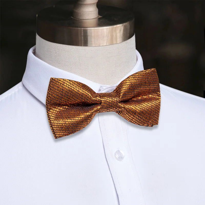 Classic men's tie with solid color block-YourTies Men's Wedding Neck Tie Golden Solid Pre-tied Silk Bowtie