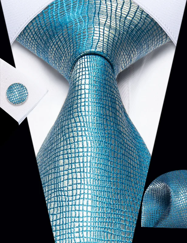 Elegant silk tie for business professionals-YourTies Gradient Blue Tie Silver Novelty Men's Necktie Set