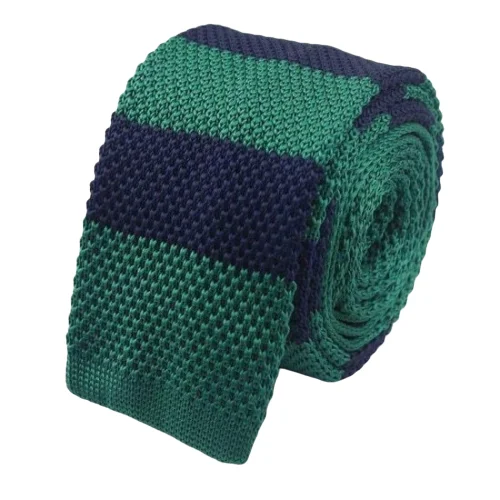 Trendy men's tie with plaid print-Classy Men Green Blue Striped Square Knit Tie