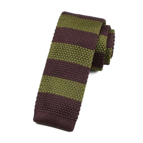 Men's tie with modern diagonal stripes-Classy Men Green Brown Striped Square Knit Tie