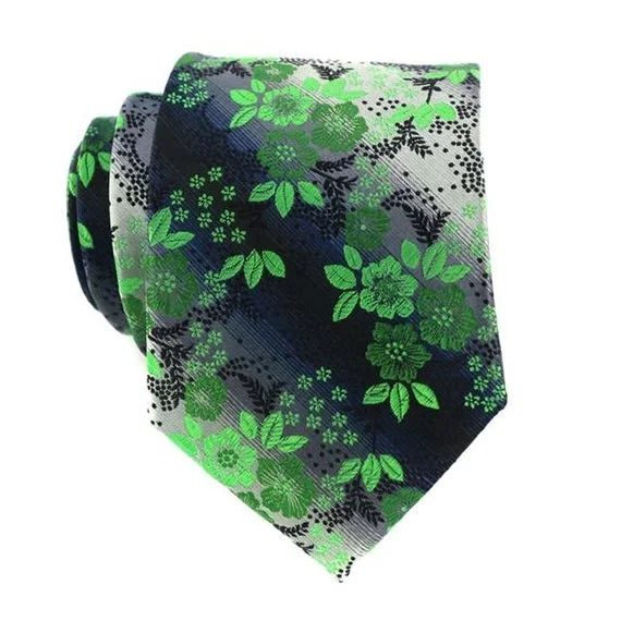 Men's tie for upscale business events-Classy Men Green Gradient Floral Silk Tie