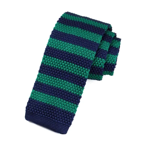 Men's tie for a luxury dinner event-Classy Men Green Navy Blue Square Knit Tie