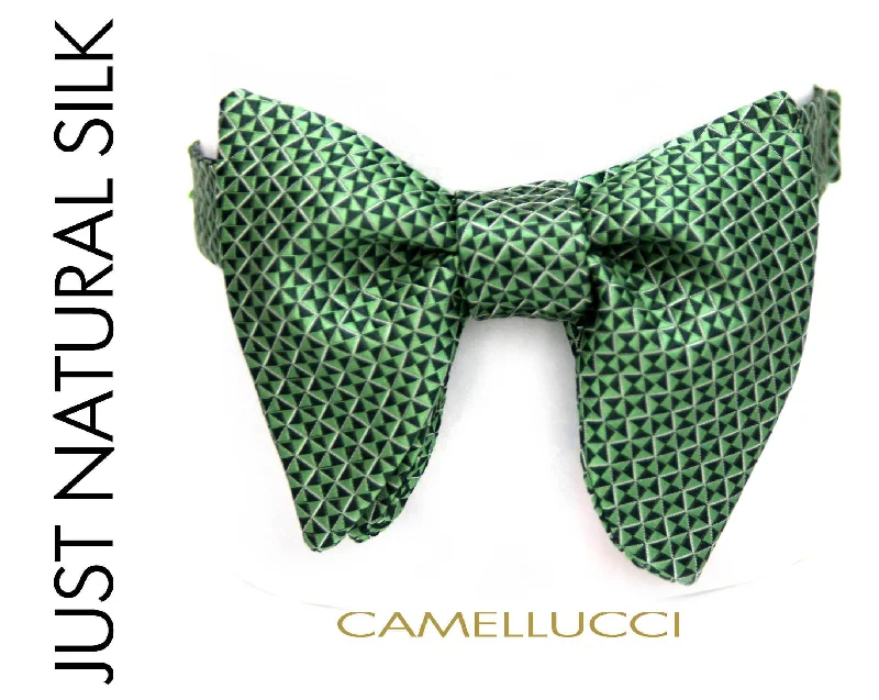 Men's silk tie with smooth texture-Green Ornament Large Silk Bow Tie