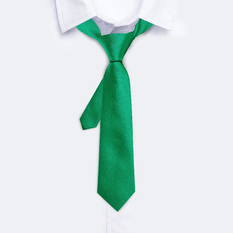 High-quality silk necktie for men-Barry Wang Boys Necktie Green Solid Silk Tie Pocket Square Set For Kid