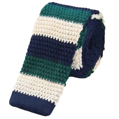 Men's patterned tie with vintage style-Classy Men Green White Blue Square Knit Tie