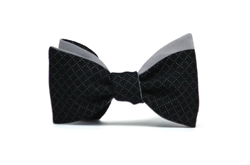 Men's tie with fine houndstooth print-Grey Black Reversible Self-Tie Bow Tie