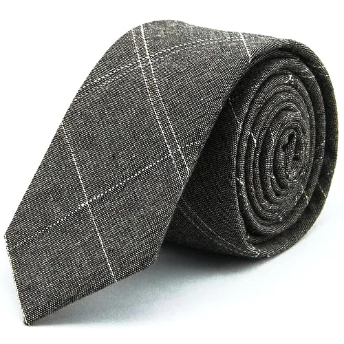 Unique men's tie with animal print-Classy Men Grey Checkered Cotton Skinny Tie