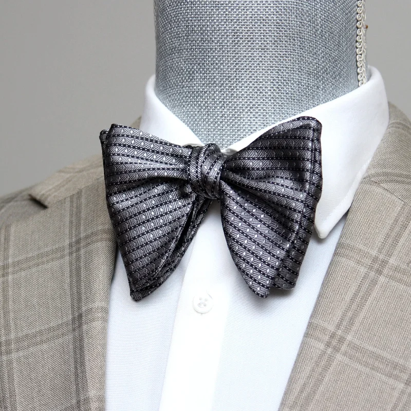 Best tie for holiday and corporate events-Grey ornament Butterfly Bow tie