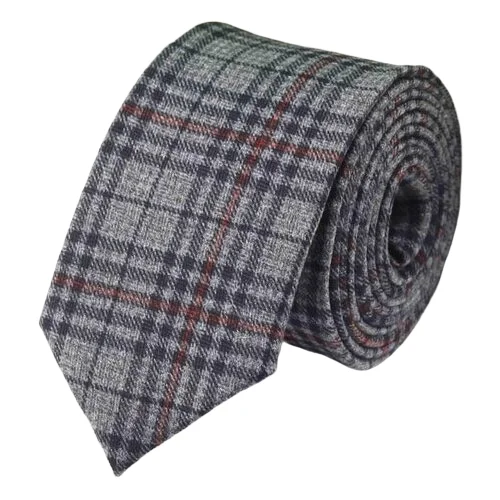 Men's tie for a luxury dinner event-Classy Men Grey Red Checkered Cotton Necktie