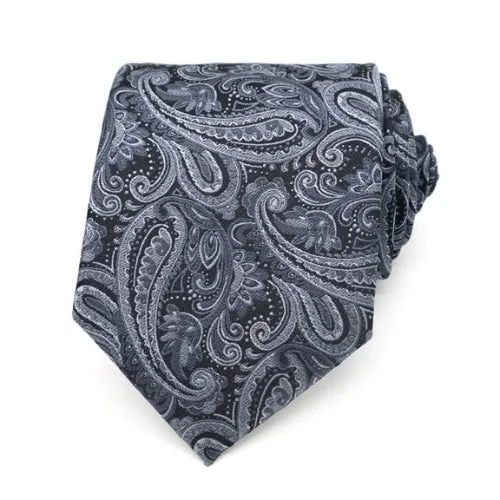 Best necktie for men's formal events-Classy Men Grey Silver Paisley Silk Necktie