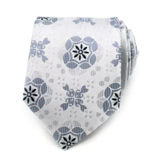 Men's tie with a luxurious smooth feel-Classy Men Grey Silver Pattern Silk Tie