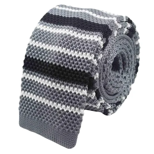 Elegant silk tie for dinner events-Classy Men Grey Striped Square Knit Tie