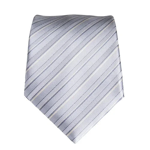 Men's tie with diagonal stripes-Classy Men Grey White 3D Striped Silk Tie