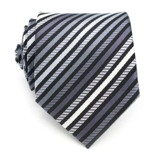 Designer tie for luxury business meetings-Classy Men Greyscale Striped Silk Tie