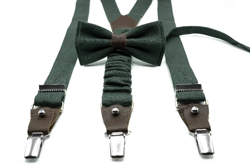 Men's red silk tie-Hunter Green Suspender Set: Men's, Boys', Toddlers' Bow Tie; Wedding Accessories - Dark Green Suspenders for Kids, Baby, Wedding