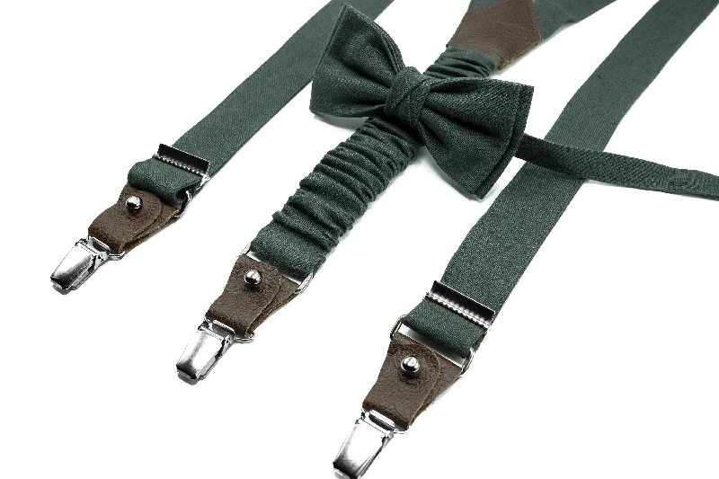 Elegant men's tie for the office-Hunter Green Suspenders & Bow Tie for Boys, Men - Ideal Wedding Accessory