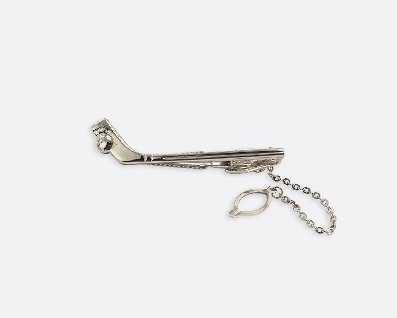 Men's silk tie with abstract design-Ice Hockey Stick – Silver Tie Clip